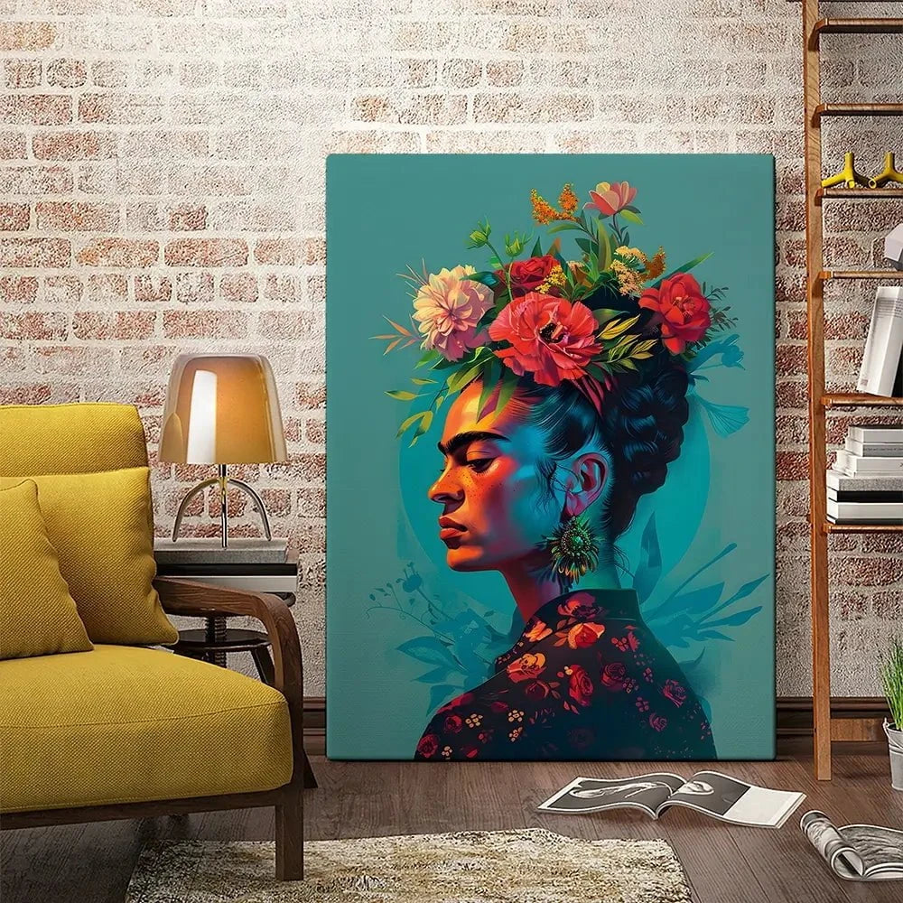 Frida In Flowers Canvas Print Frida In Flowers Canvas Print wall art product Art Print Shop