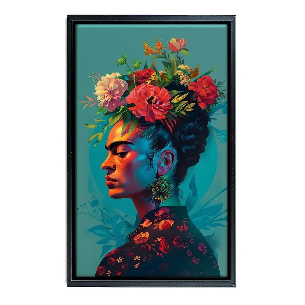 Frida In Flowers Canvas Print Frida In Flowers Canvas Print wall art product Art Print Shop