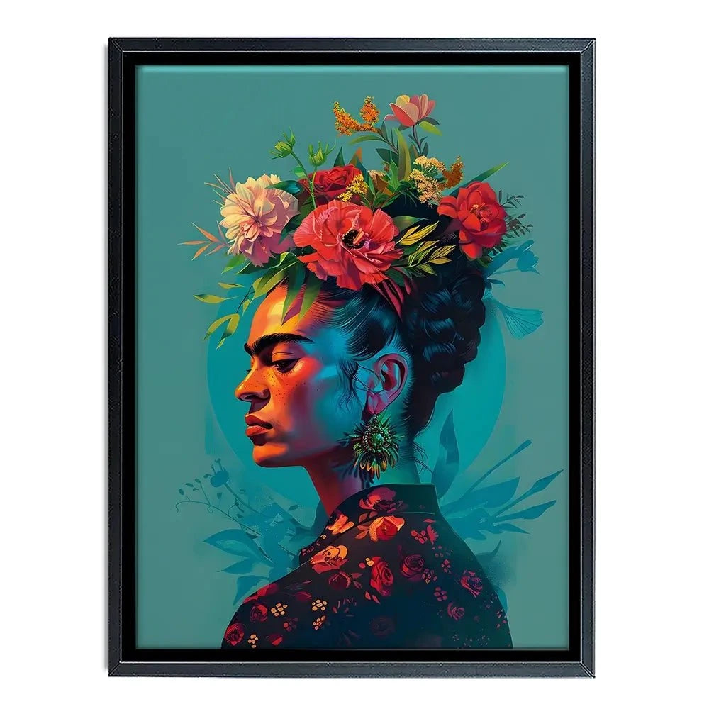 Frida In Flowers Canvas Print Frida In Flowers Canvas Print wall art product Art Print Shop
