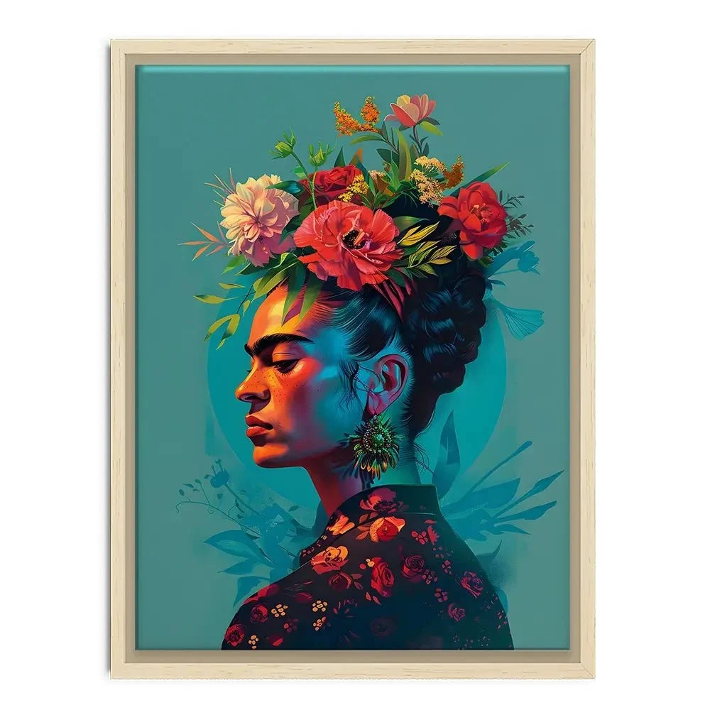 Frida In Flowers Canvas Print Frida In Flowers Canvas Print wall art product Art Print Shop