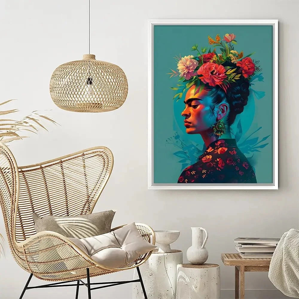 Frida In Flowers Canvas Print Frida In Flowers Canvas Print wall art product Art Print Shop