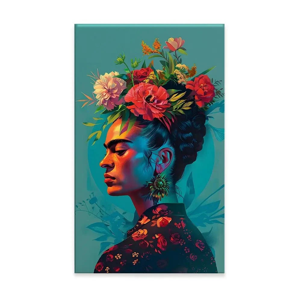 Frida In Flowers Canvas Print Frida In Flowers Canvas Print wall art product Art Print Shop