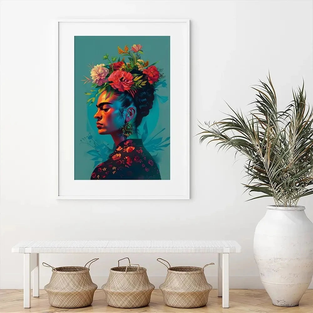 Frida In Flowers Framed Art Print Frida In Flowers Framed Art Print wall art product Art Print Shop