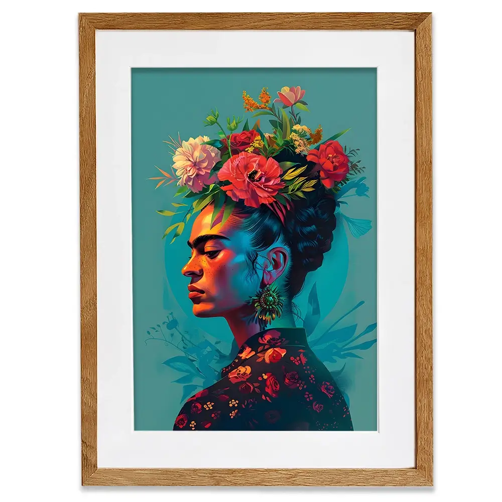 Frida In Flowers Framed Art Print Frida In Flowers Framed Art Print wall art product Art Print Shop