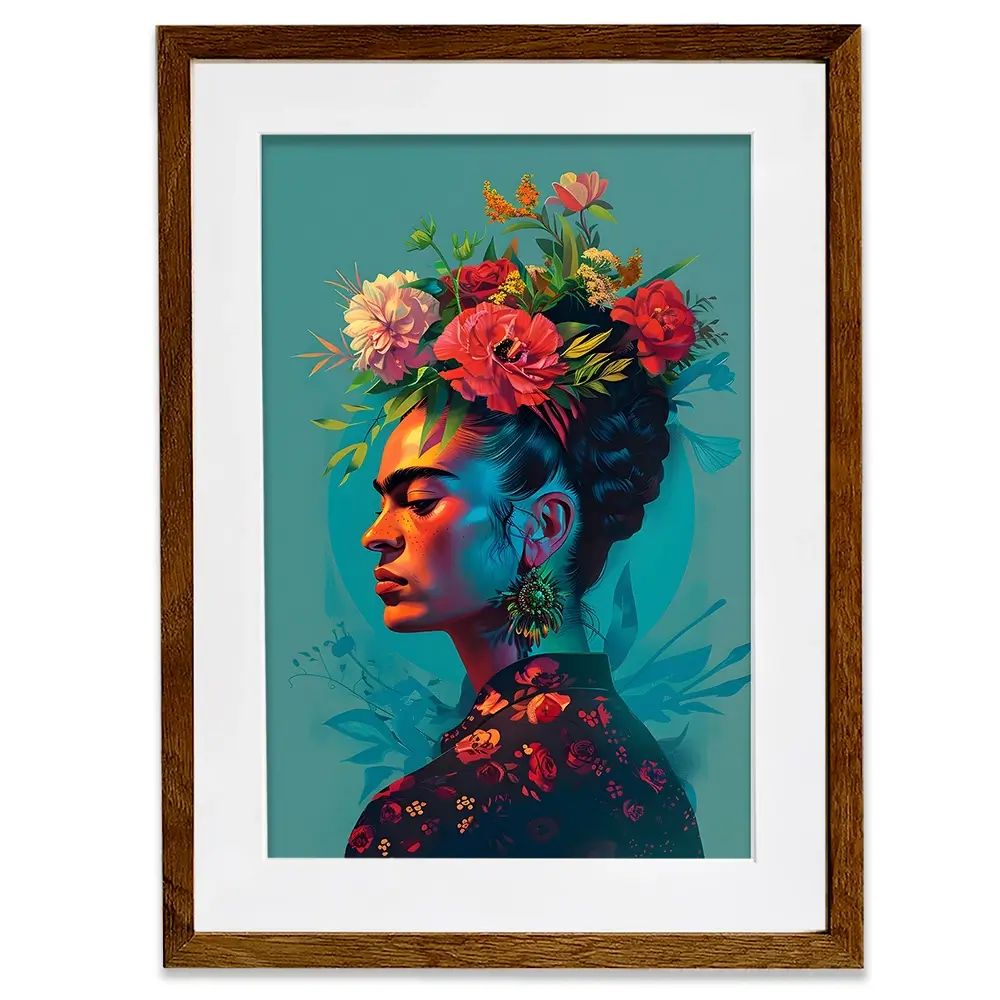 Frida In Flowers Framed Art Print Frida In Flowers Framed Art Print wall art product Art Print Shop
