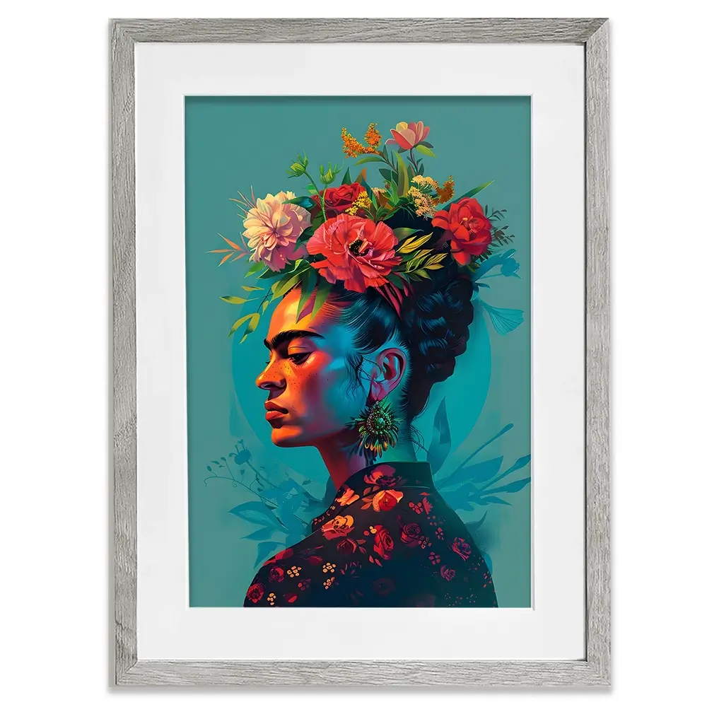 Frida In Flowers Framed Art Print Frida In Flowers Framed Art Print wall art product Art Print Shop