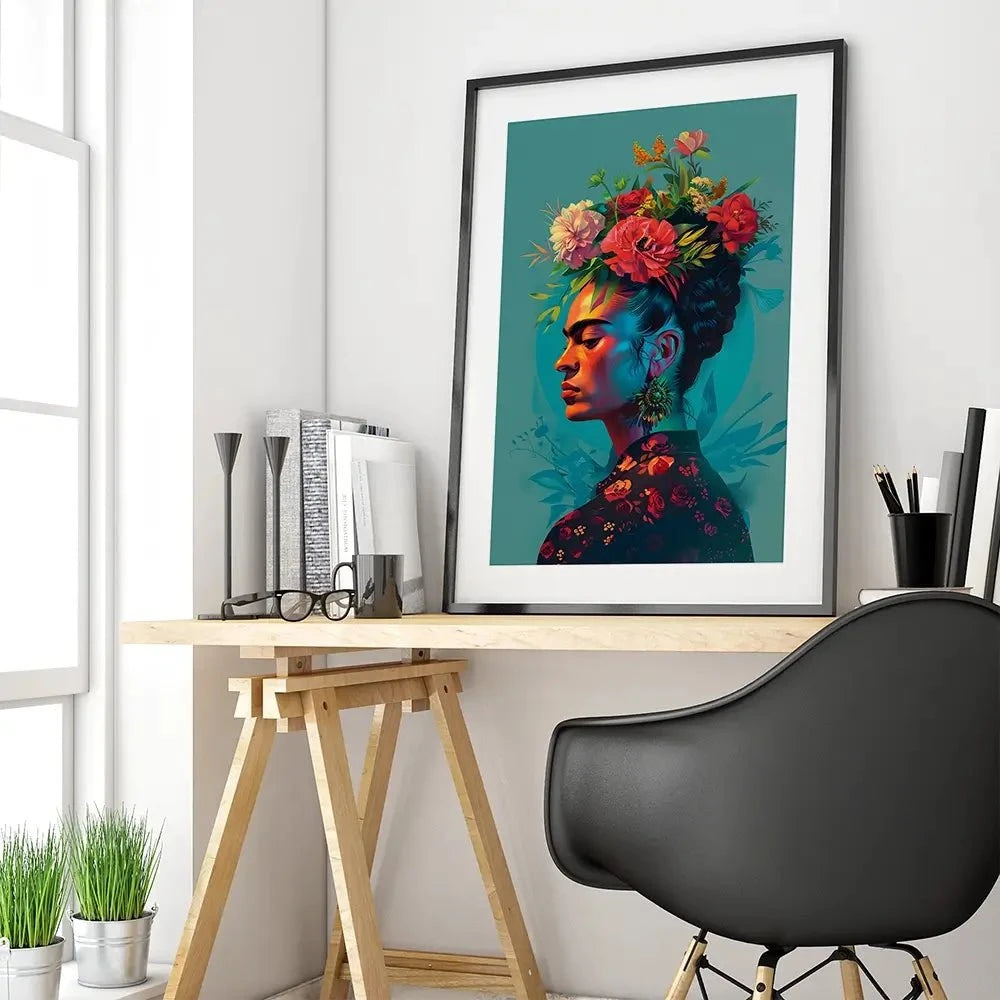 Frida In Flowers Framed Art Print Frida In Flowers Framed Art Print wall art product Art Print Shop