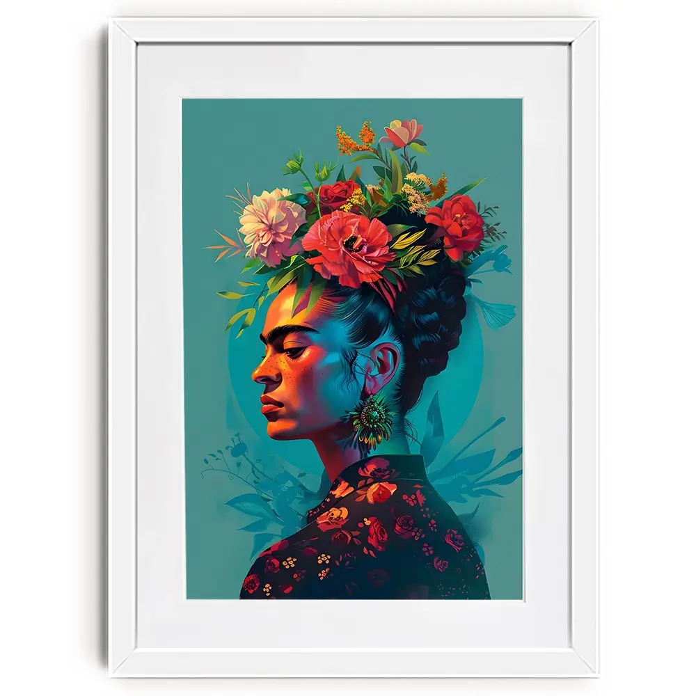 Frida In Flowers Framed Art Print Frida In Flowers Framed Art Print wall art product Art Print Shop