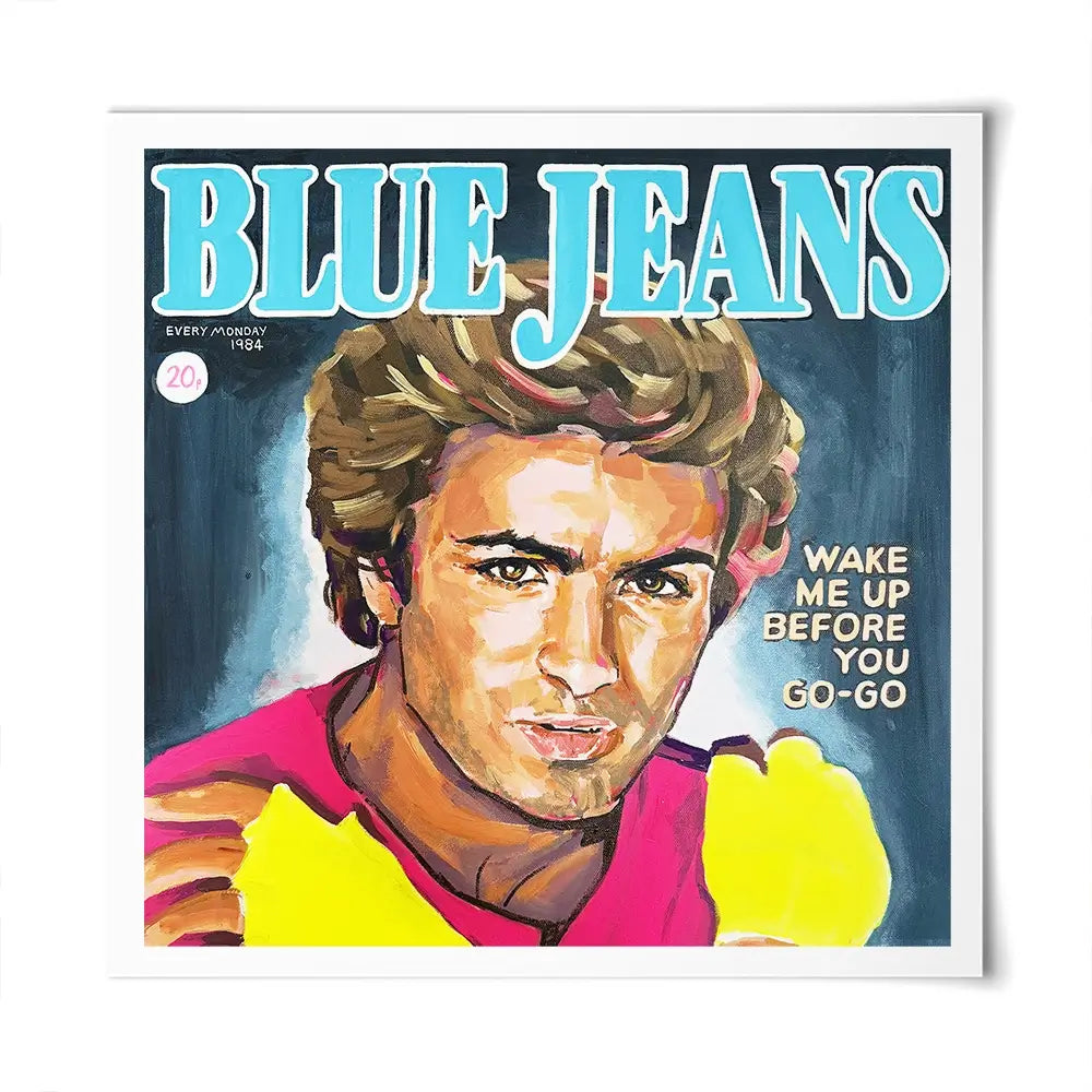 George Michael Blue Jeans Square Art Print George Michael Blue Jeans Square Art Print wall art product Juliet Stockton