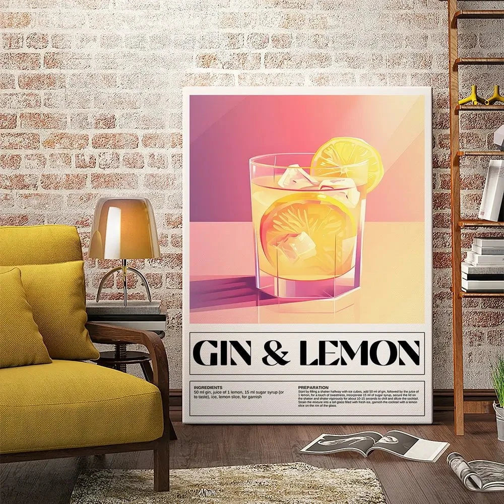 Gin and Lemon Recipe Canvas Print Gin and Lemon Recipe Canvas Print wall art product Art Print Shop