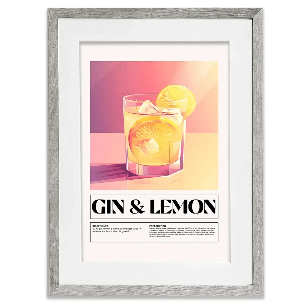 Gin and Lemon Recipe Framed Art Print Gin and Lemon Recipe Framed Art Print wall art product Art Print Shop