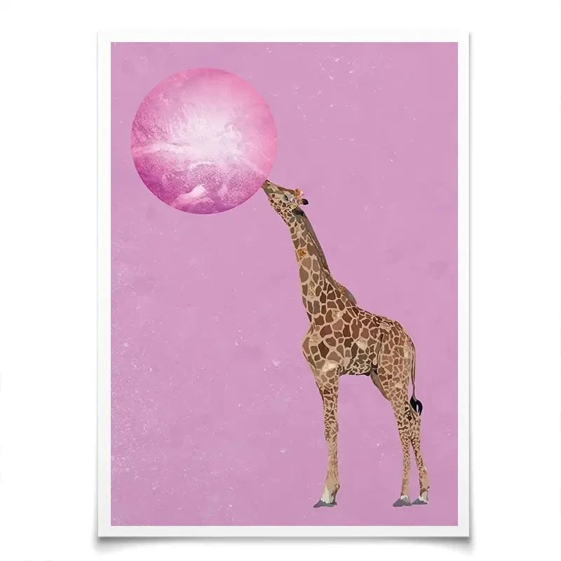 Giraffe Blowing Bubblegum Art Print Giraffe Blowing Bubblegum Art Print wall art product Sarah Manovski