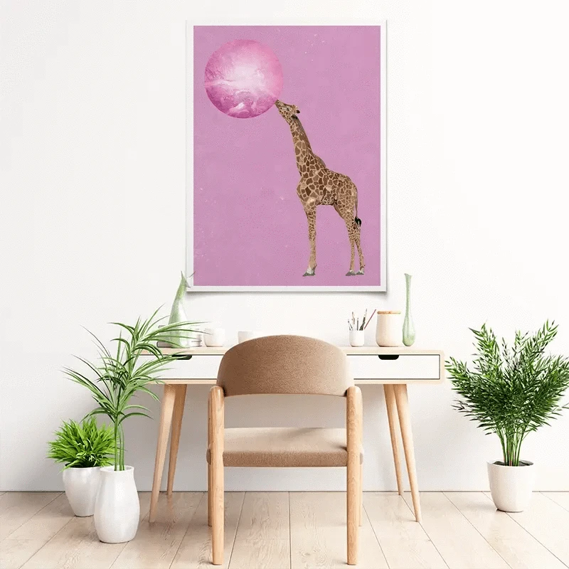 Giraffe Blowing Bubblegum Art Print Giraffe Blowing Bubblegum Art Print wall art product Sarah Manovski