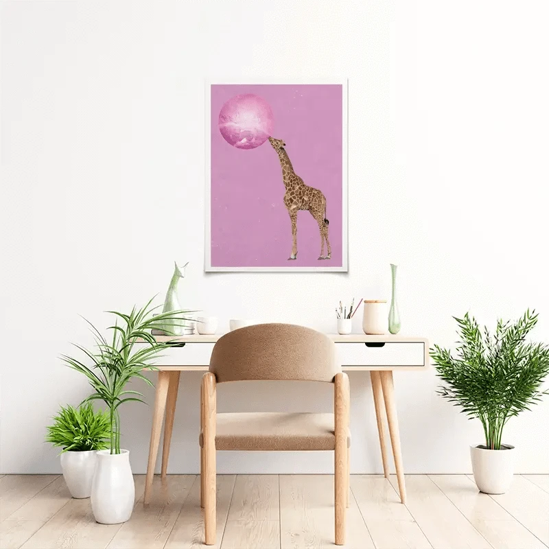 Giraffe Blowing Bubblegum Art Print Giraffe Blowing Bubblegum Art Print wall art product Sarah Manovski