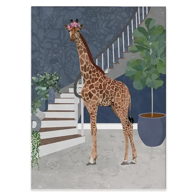 Giraffe By The Stairs Canvas Print Giraffe By The Stairs Canvas Print wall art product Sarah Manovski