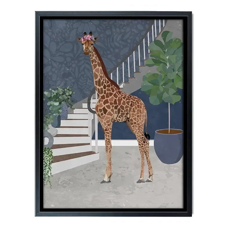 Giraffe By The Stairs Canvas Print Giraffe By The Stairs Canvas Print wall art product Sarah Manovski