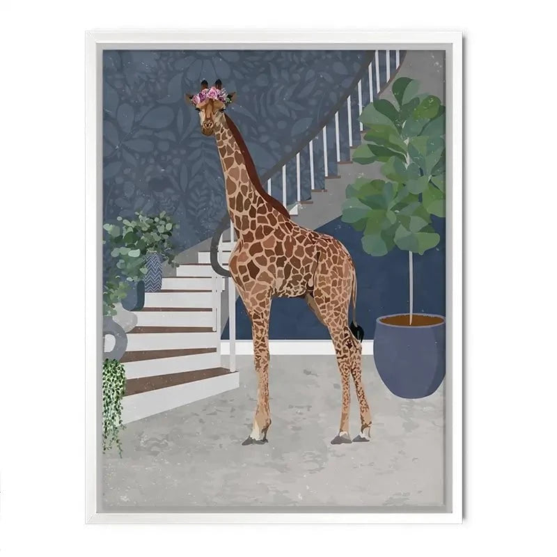 Giraffe By The Stairs Canvas Print Giraffe By The Stairs Canvas Print wall art product Sarah Manovski