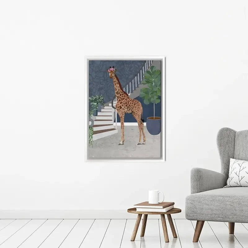Giraffe By The Stairs Canvas Print Giraffe By The Stairs Canvas Print wall art product Sarah Manovski