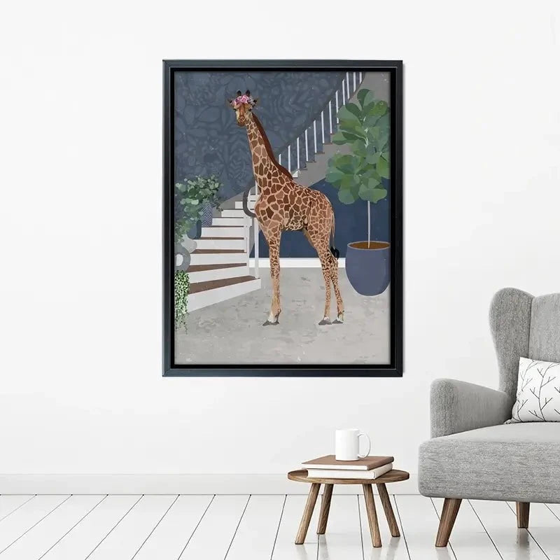 Giraffe By The Stairs Canvas Print Giraffe By The Stairs Canvas Print wall art product Sarah Manovski