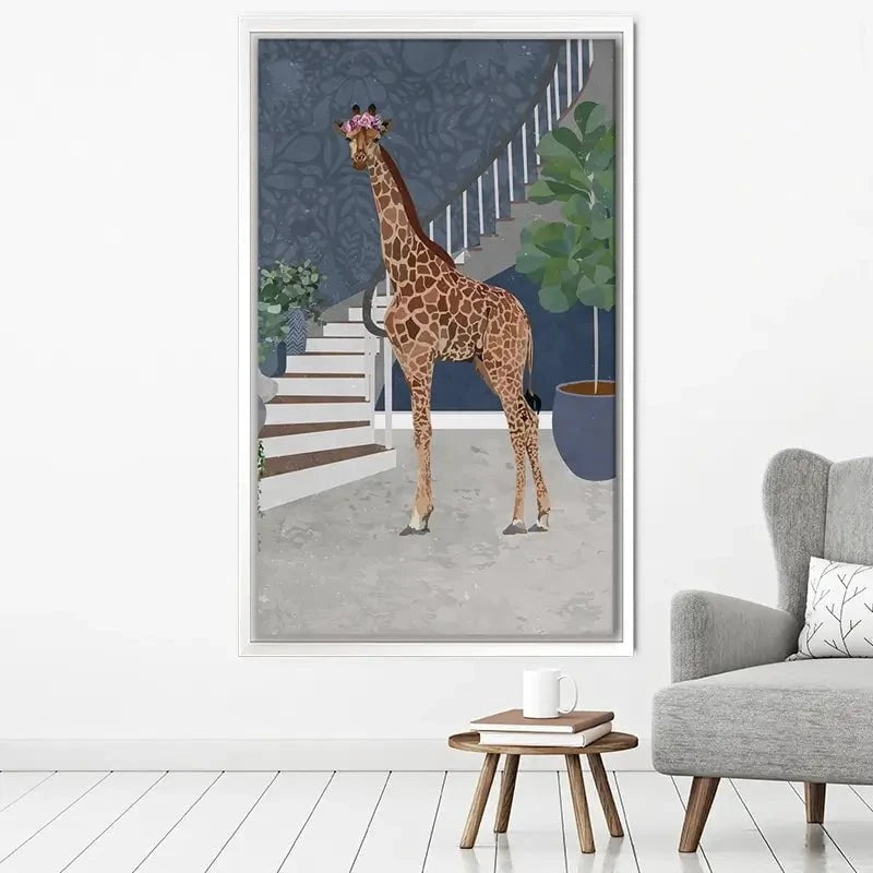 Giraffe By The Stairs Canvas Print Giraffe By The Stairs Canvas Print wall art product Sarah Manovski