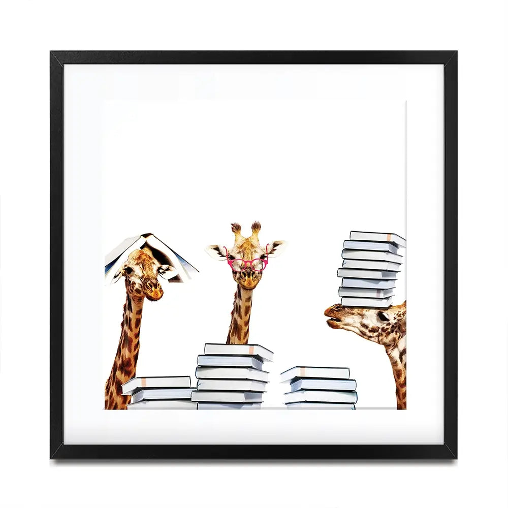 Giraffes With Books Square Framed Art Print Giraffes With Books Square Framed Art Print wall art product Sergey Novikov / Shutterstock
