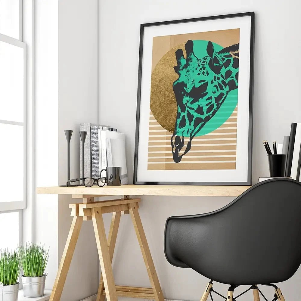 Gold Geometric Giraffe Framed Art Print Gold Geometric Giraffe Framed Art Print wall art product Alonzo Saunders