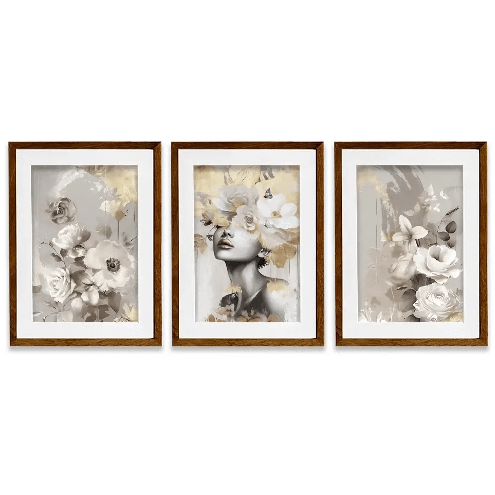 Gold Leaf Bloom Framed Art Print Trio Gold Leaf Bloom Framed Art Print Trio wall art product Isabella Karolewicz