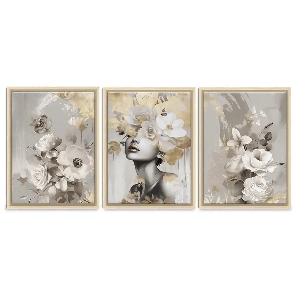Gold Leaf Bloom Trio Canvas Print Gold Leaf Bloom Trio Canvas Print wall art product Isabella Karolewicz