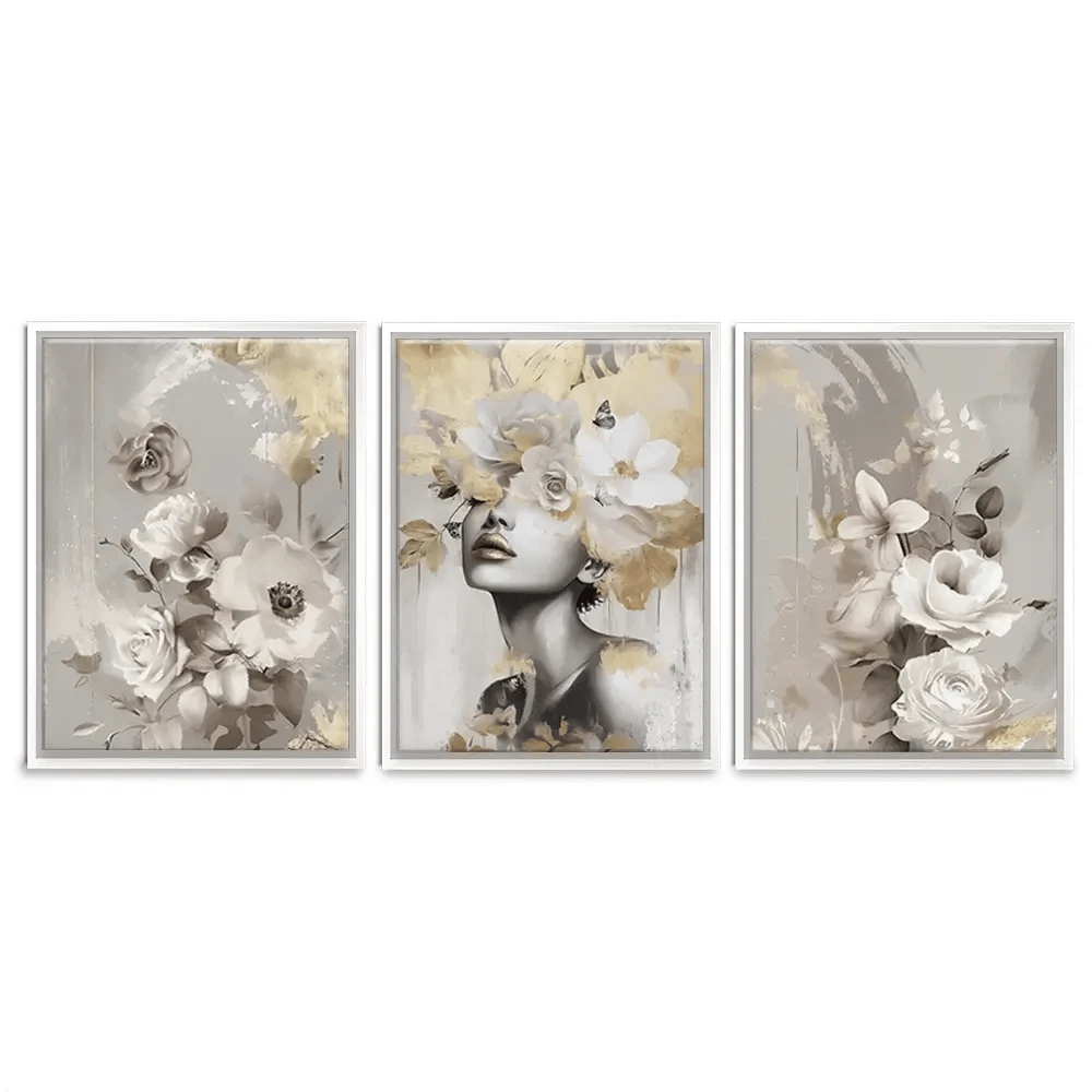 Gold Leaf Bloom Trio Canvas Print Gold Leaf Bloom Trio Canvas Print wall art product Isabella Karolewicz