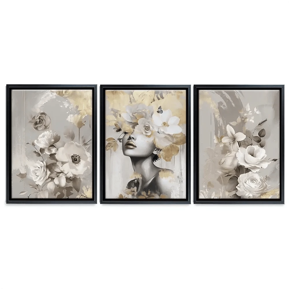 Gold Leaf Bloom Trio Canvas Print Gold Leaf Bloom Trio Canvas Print wall art product Isabella Karolewicz