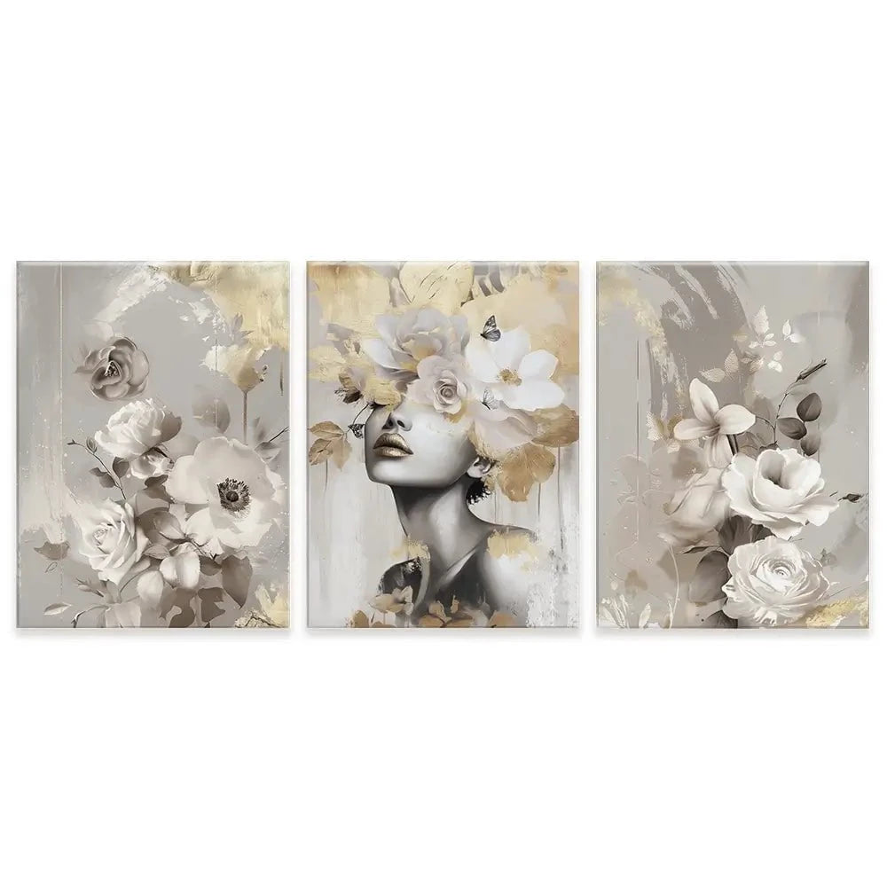 Gold Leaf Bloom Trio Canvas Print Gold Leaf Bloom Trio Canvas Print wall art product Isabella Karolewicz