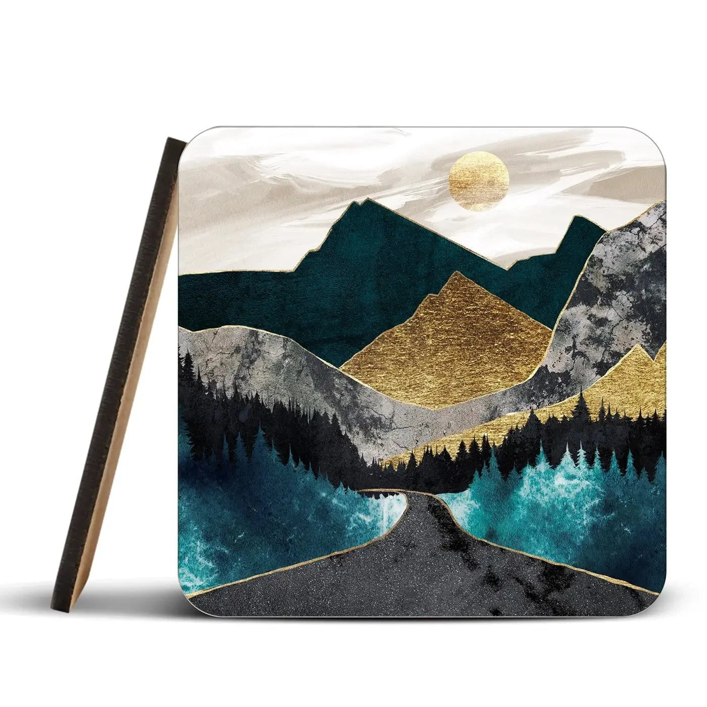 Gold Mountain Coaster Set Rainbow Soul Tree Coaster Set | Rainbow Soul Tree Art Coasters wall art product Svetlana Aleynikova