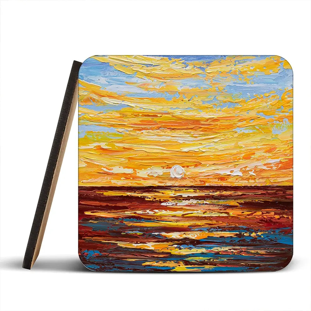 Golden Sunset Coaster Set Rainbow Soul Tree Coaster Set | Rainbow Soul Tree Art Coasters wall art product Olga Tkachyk