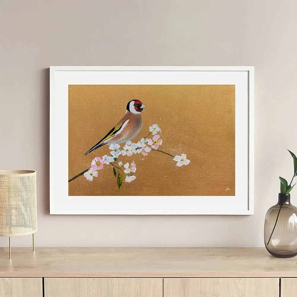 Goldfinch On Cherry Blossom Framed Art Print Goldfinch On Cherry Blossom Framed Art Print wall art product Laure Bury