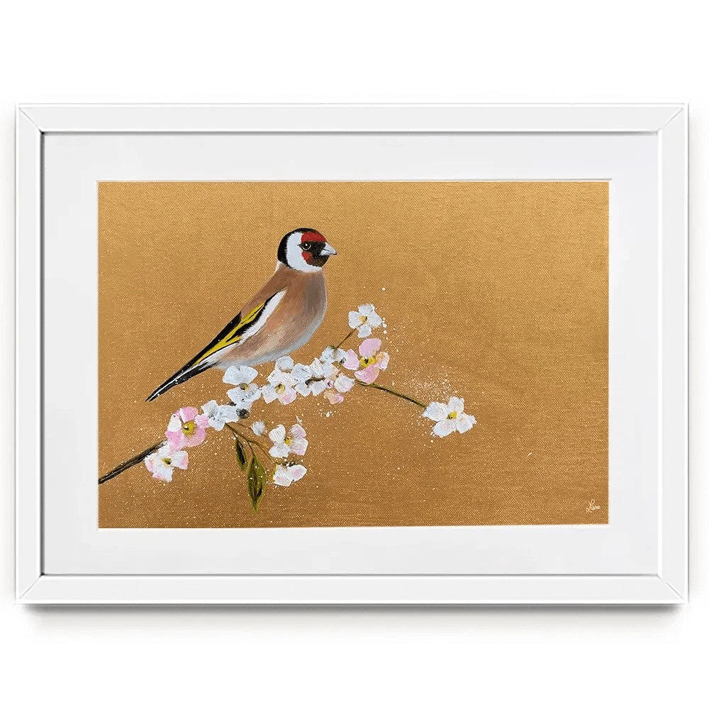 Goldfinch On Cherry Blossom Framed Art Print Goldfinch On Cherry Blossom Framed Art Print wall art product Laure Bury