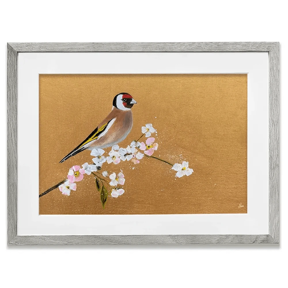 Goldfinch On Cherry Blossom Framed Art Print Goldfinch On Cherry Blossom Framed Art Print wall art product Laure Bury