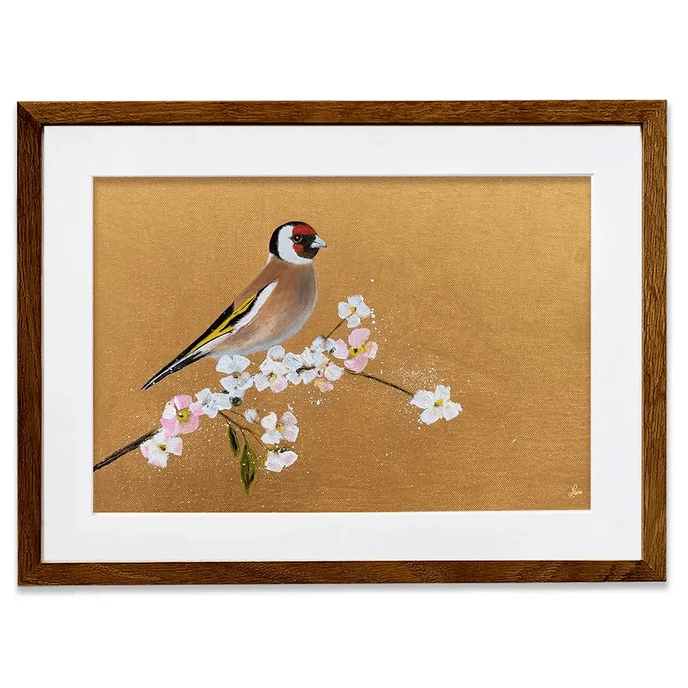 Goldfinch On Cherry Blossom Framed Art Print Goldfinch On Cherry Blossom Framed Art Print wall art product Laure Bury
