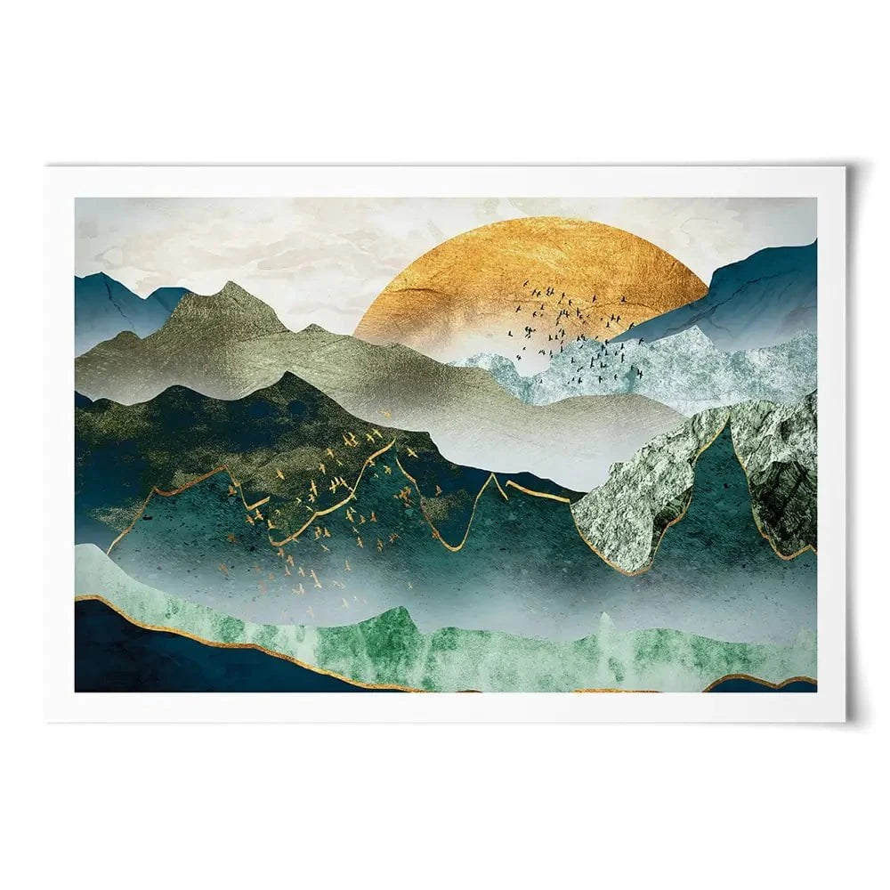 Green Golden Mountains By Sunset Art Print Green Golden Mountains By Sunset Art Print wall art product Cesar_Torres / Shutterstock
