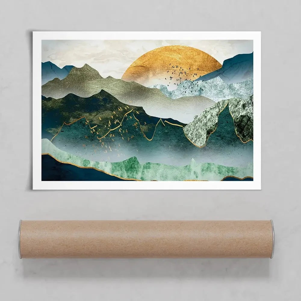 Green Golden Mountains By Sunset Art Print Green Golden Mountains By Sunset Art Print wall art product Cesar_Torres / Shutterstock