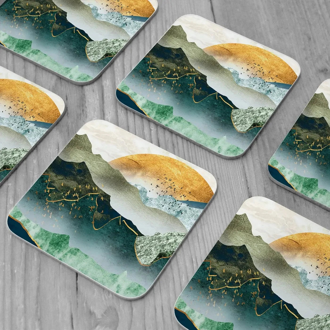 Green Golden Mountains By Sunset Coaster Set Green Golden Mountains By Sunset Coaster Set wall art product Cesar_Torres / Shutterstock