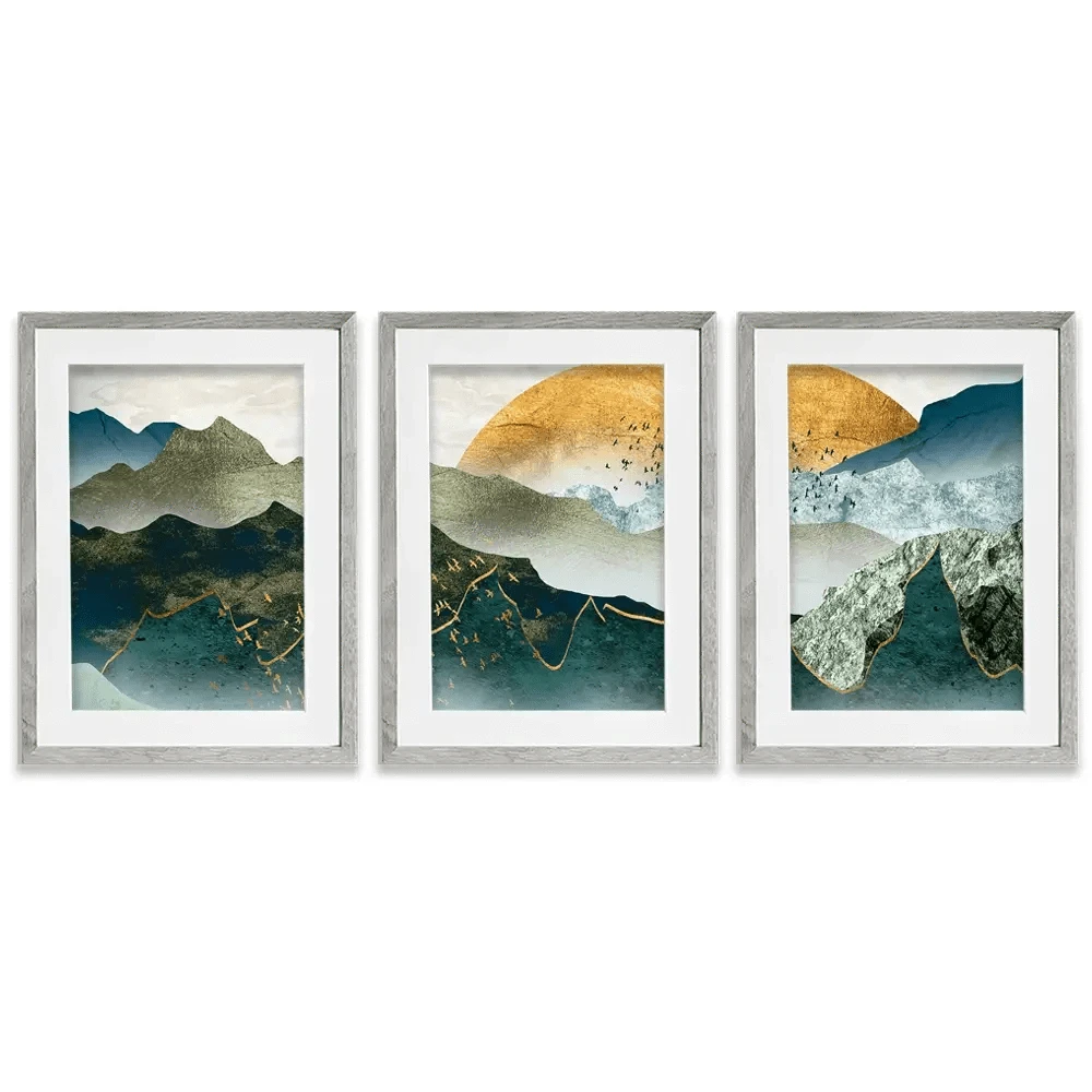 Green Golden Mountains By Sunset Framed Art Print Trio Green Golden Mountains By Sunset Framed Art Print Trio wall art product Cesar_Torres / Shutterstock