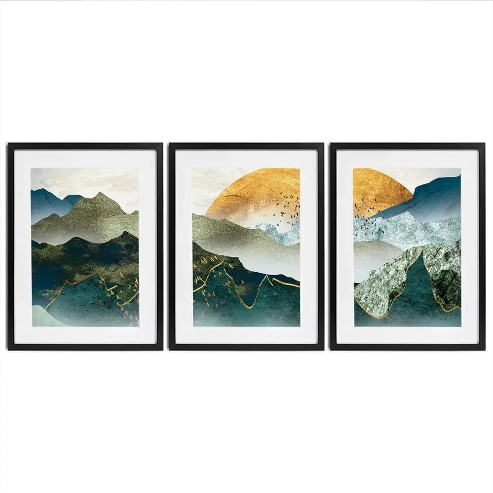 Green Golden Mountains By Sunset Framed Art Print Trio Green Golden Mountains By Sunset Framed Art Print Trio wall art product Cesar_Torres / Shutterstock