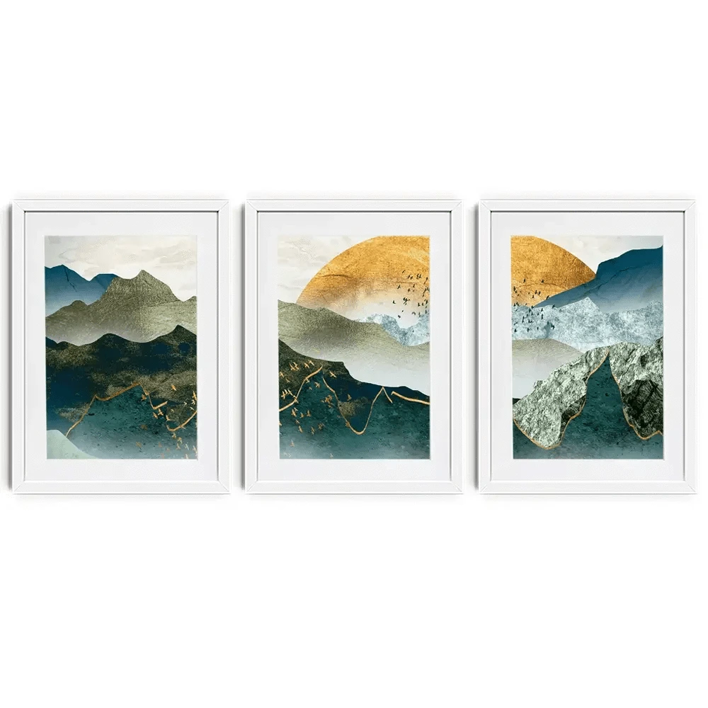 Green Golden Mountains By Sunset Framed Art Print Trio Green Golden Mountains By Sunset Framed Art Print Trio wall art product Cesar_Torres / Shutterstock