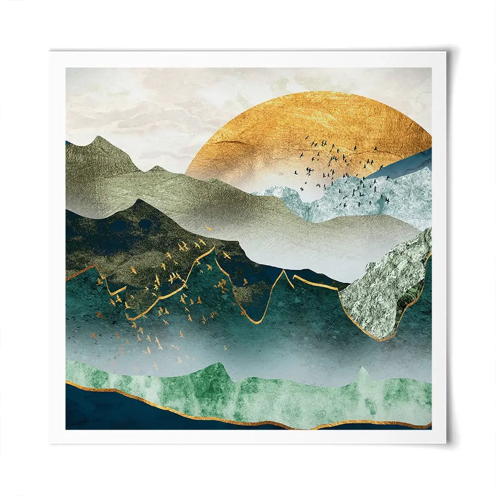Green Golden Mountains By Sunset Square Art Print Green Golden Mountains By Sunset Square Art Print wall art product Cesar_Torres / Shutterstock
