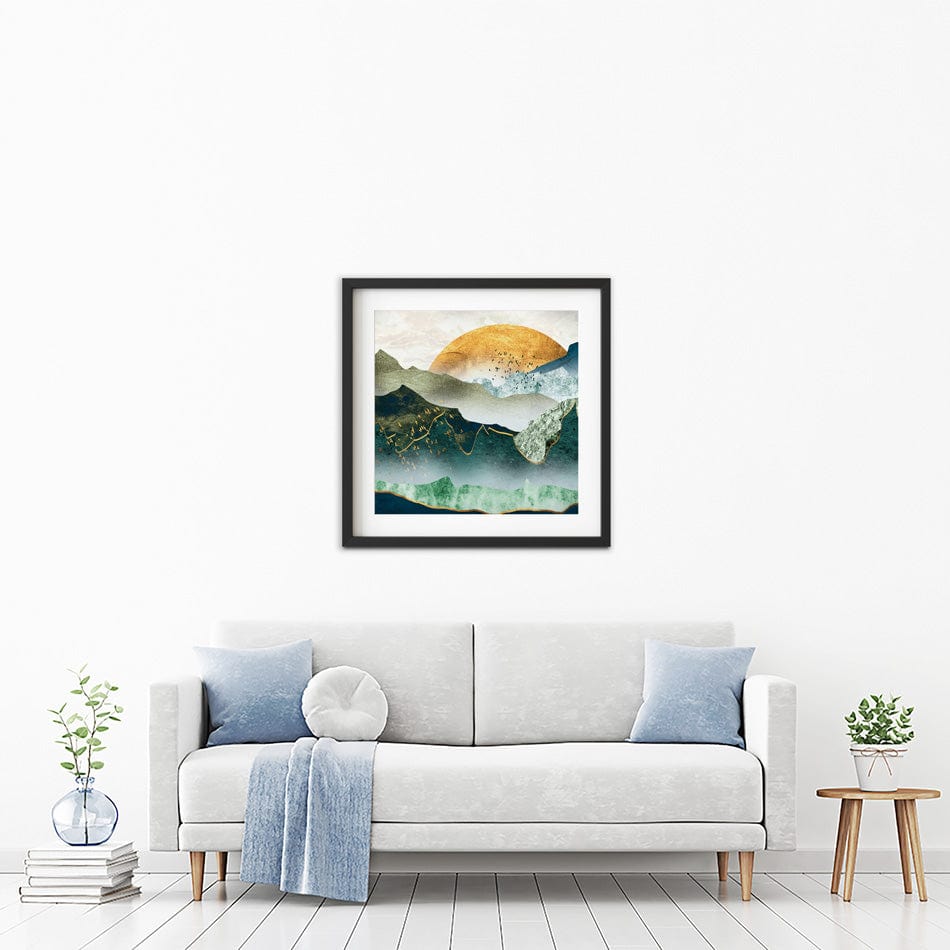Green Golden Mountains By Sunset Square Framed Art Print wall art product Cesar_Torres / Shutterstock