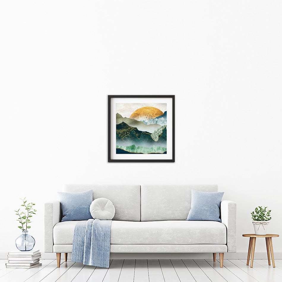 Green Golden Mountains By Sunset Square Framed Art Print wall art product Cesar_Torres / Shutterstock