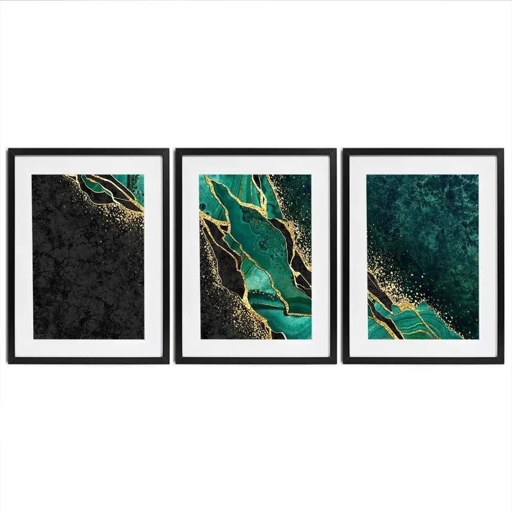 Green Malachite Marble Framed Art Print Trio Green Malachite Marble Framed Art Print Trio wall art product wacomka / Shutterstock