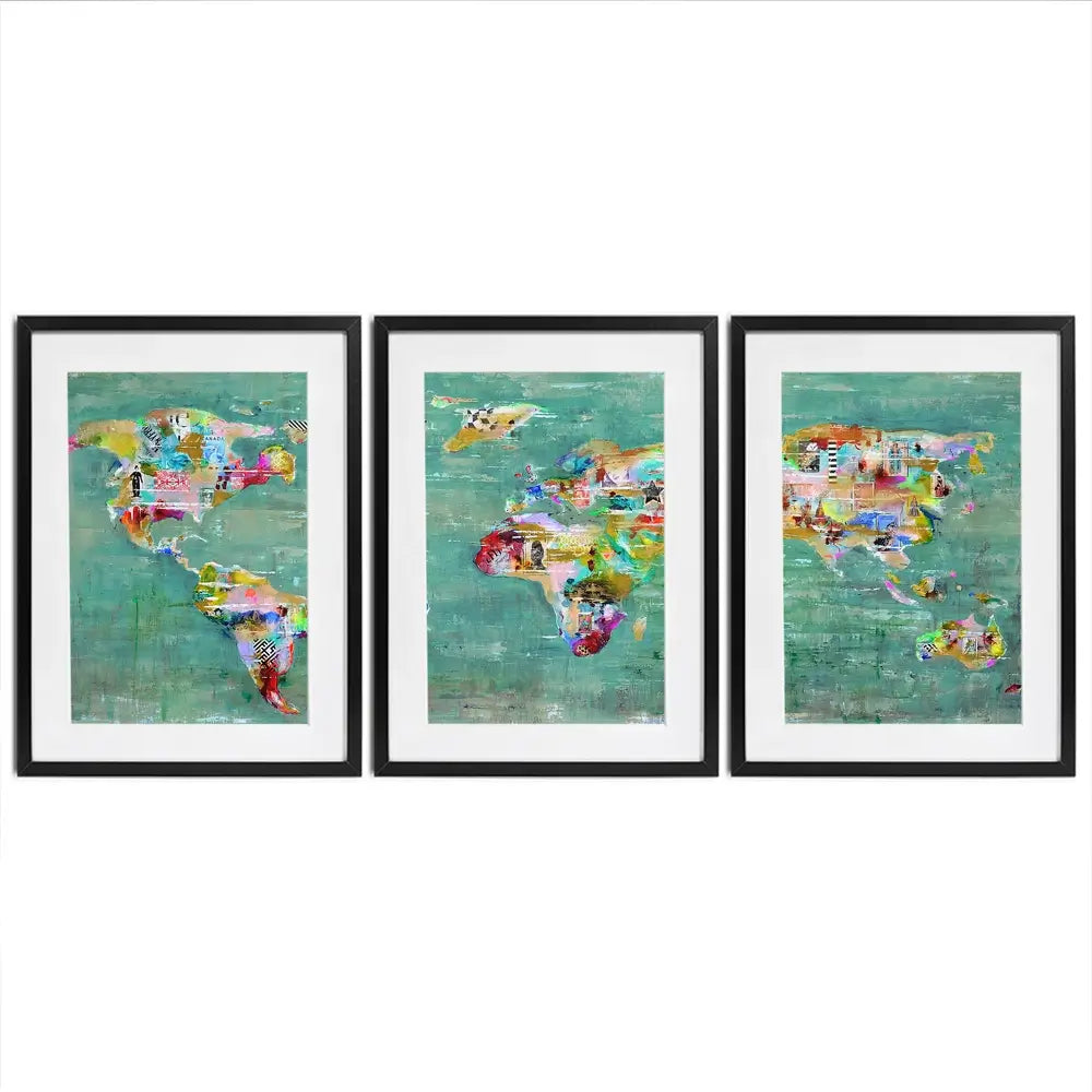 Green Map Of The World Framed Art Print Trio Green Map Of The World Framed Art Print Trio wall art product Studio Paint-Ing