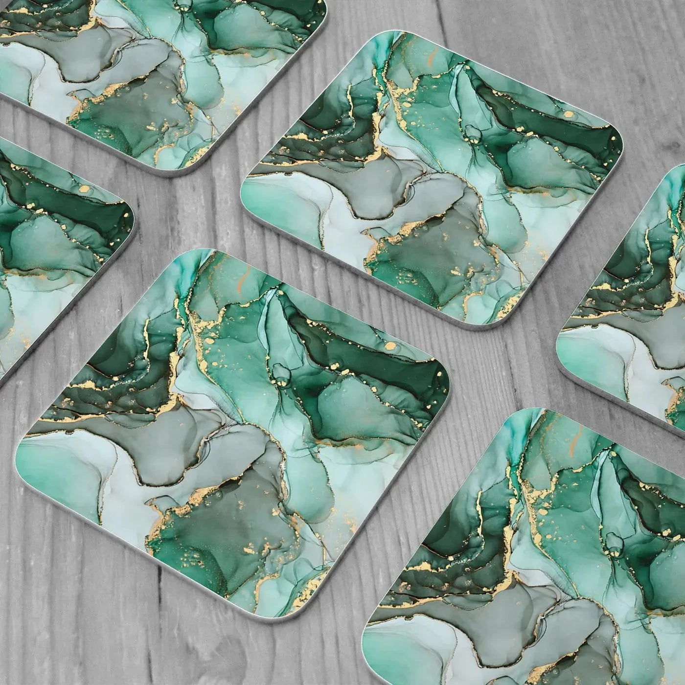 Green Marble Tones Coaster Set Green Marble Tones Coaster Set wall art product djero.adlibeshe yahoo.com / Shutterstock