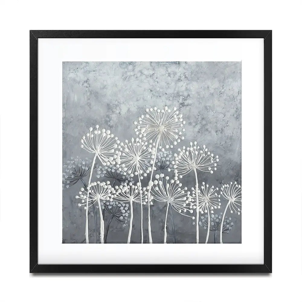 Grey And White Dandelions Square Framed Art Print Grey And White Dandelions Square Framed Art Print wall art product Art Print Shop
